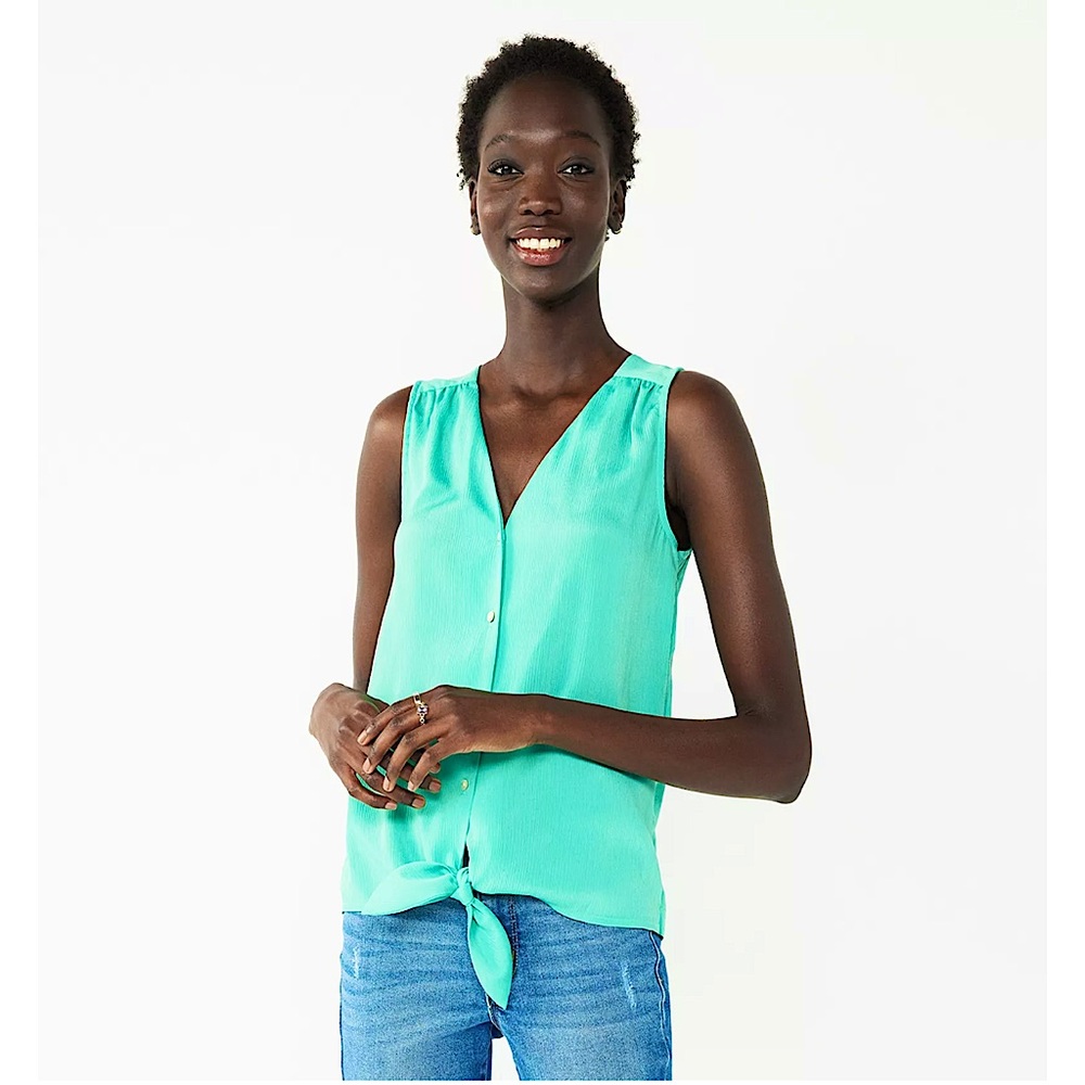 Nine West Reef Green Sleeveless Button Down Tank